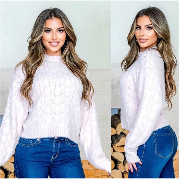 1 LEFT! Ultra Soft Faux Angora Feel Light Blush Pink Fall Winter Women's Sweater - Picture 2 of 3